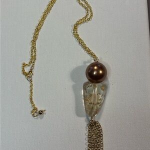 24 inch/with extension Elegant Gold and Brown Pendant Necklace